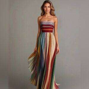Multicolor Strapless Maxi Dress